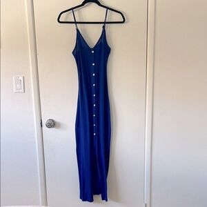 Bodycon Blue Silver Button-Down Maxi Dress